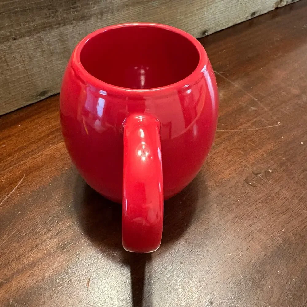 Glossy Red Ceramic Round Sphere Ball Coffee Mug Tea Cup 16oz Barrel Shape
